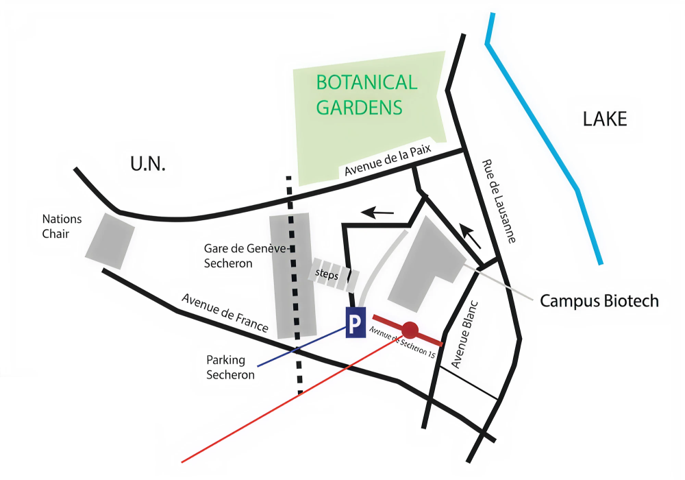 Schematic map: SDG Solution Space near Campus Biotech and Lake Geneva